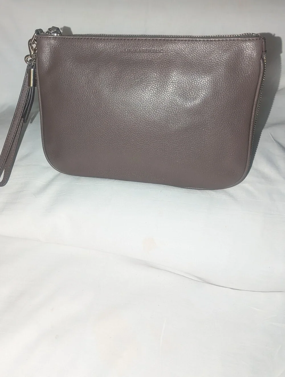 Banana Republic Large Expandable Pebbled Leather Wristlet - Taupe Brown